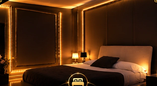 Comfortable room with warm golden lighting